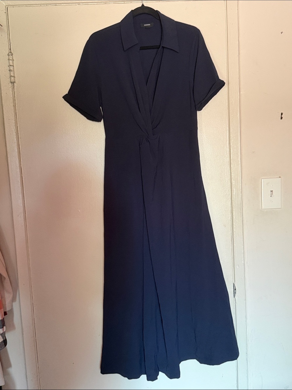 Alfani Navy Twist-Front Collared Maxi Dress